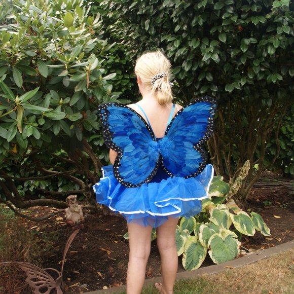New FAIRY COSTUME Blue Leotard w/Tutu & Wings sz L - Picture 14 of 14